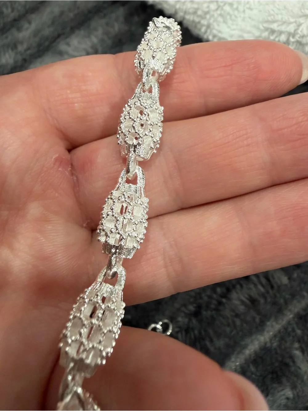 925 Sterling Silver Geometric Link Bracelet Classic Vintage Style Jewelry